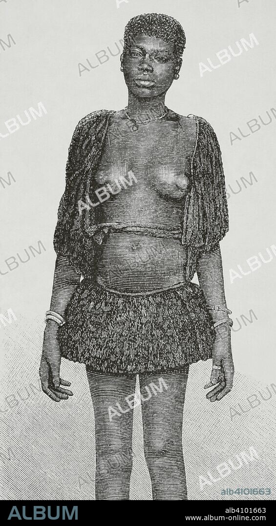 Africa. Mujer de la isla Bisao. Africa Inexplorada, El Continente Misterioso, por Henry Morton Stanley, h. 1887. Biblioteca Histórico Militar de Barcelona, Cataluña, España.