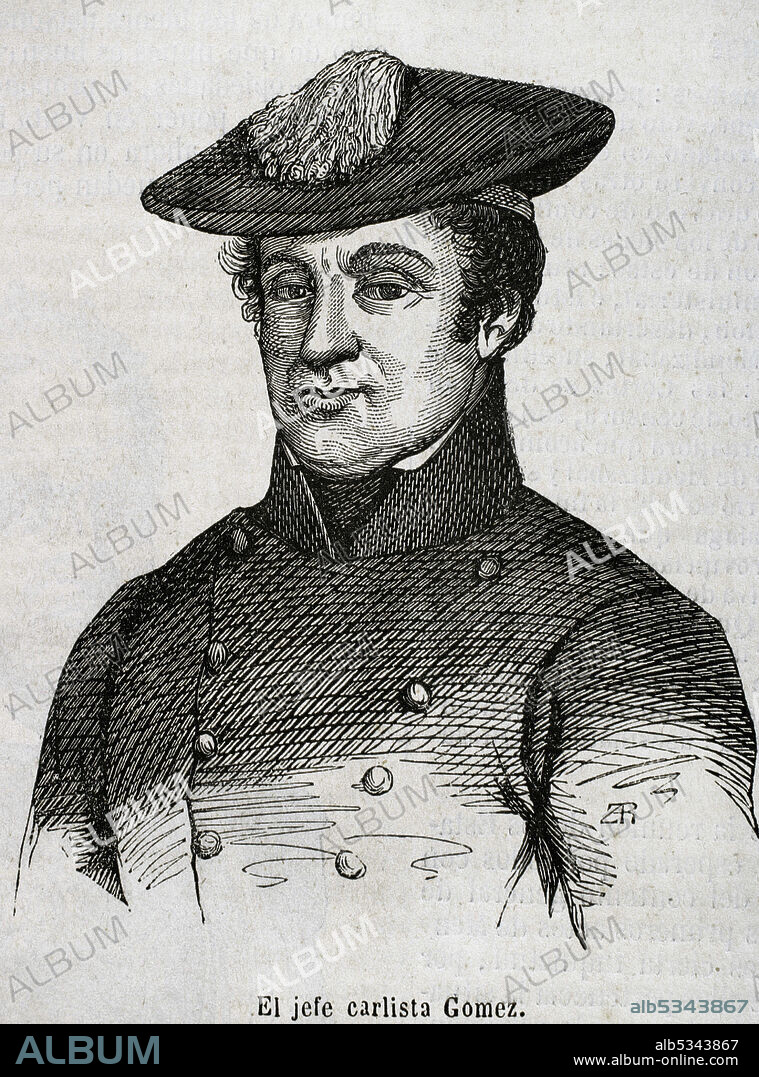 Miguel Gómez Damas (1785-1864). Militar español. Luchó en el bando carlista durante las dos primeras guerras carlistas. Retrato. Grabado. Historia General de España por el Padre Mariana. Madrid, 1853.