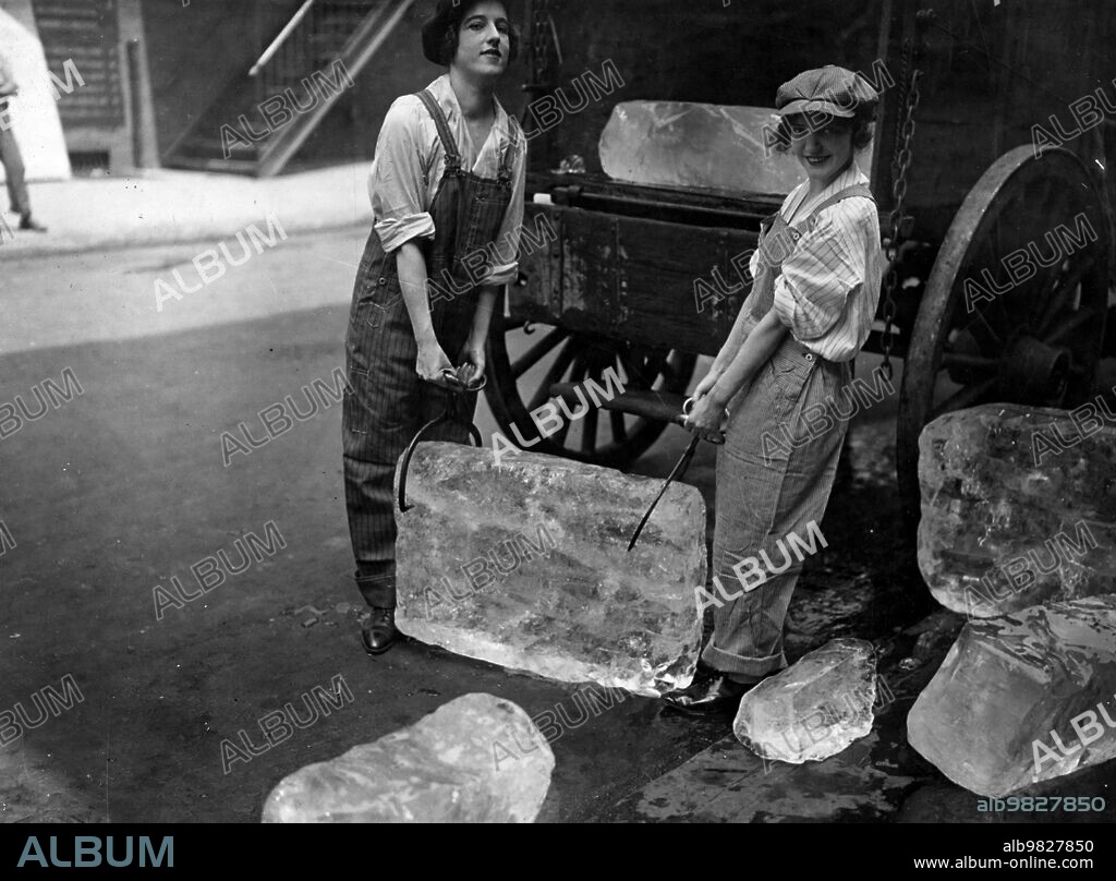 Woman working to deliver ice while men are fighting in World War I, September 16, 1918.