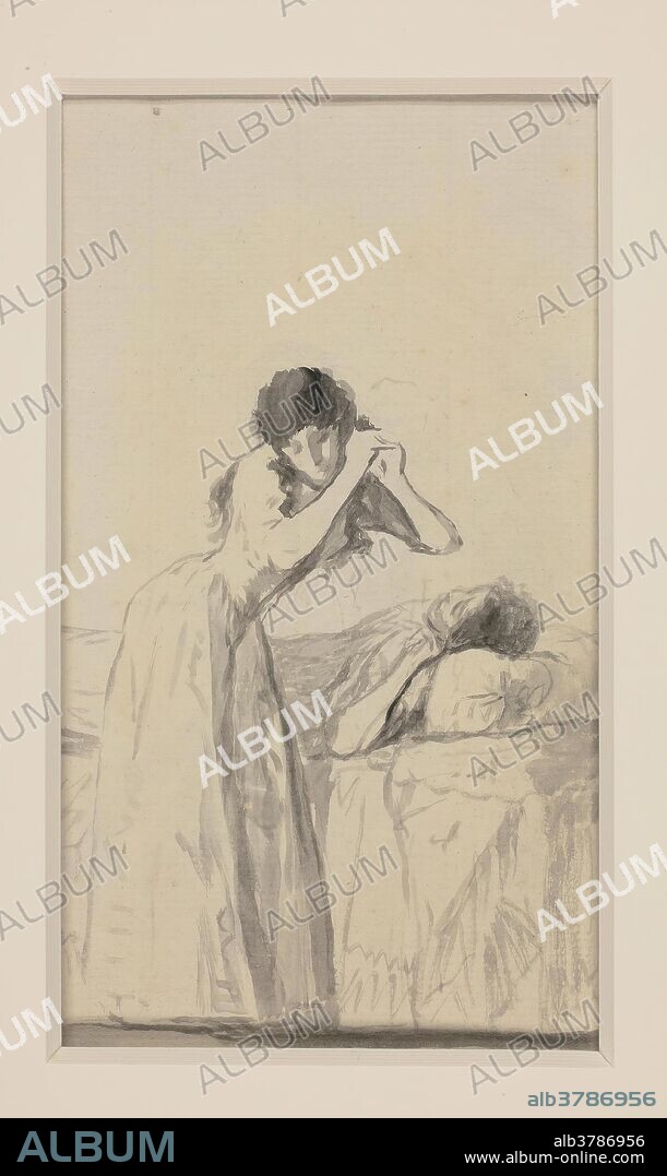 Francisco de Goya y Lucientes / 'Joven de pie, mesándose los cabellos. Álbum A, m'. 1794 - 1795. Aguada de tinta china, Pincel sobre papel verjurado, 172 x 101 mm.