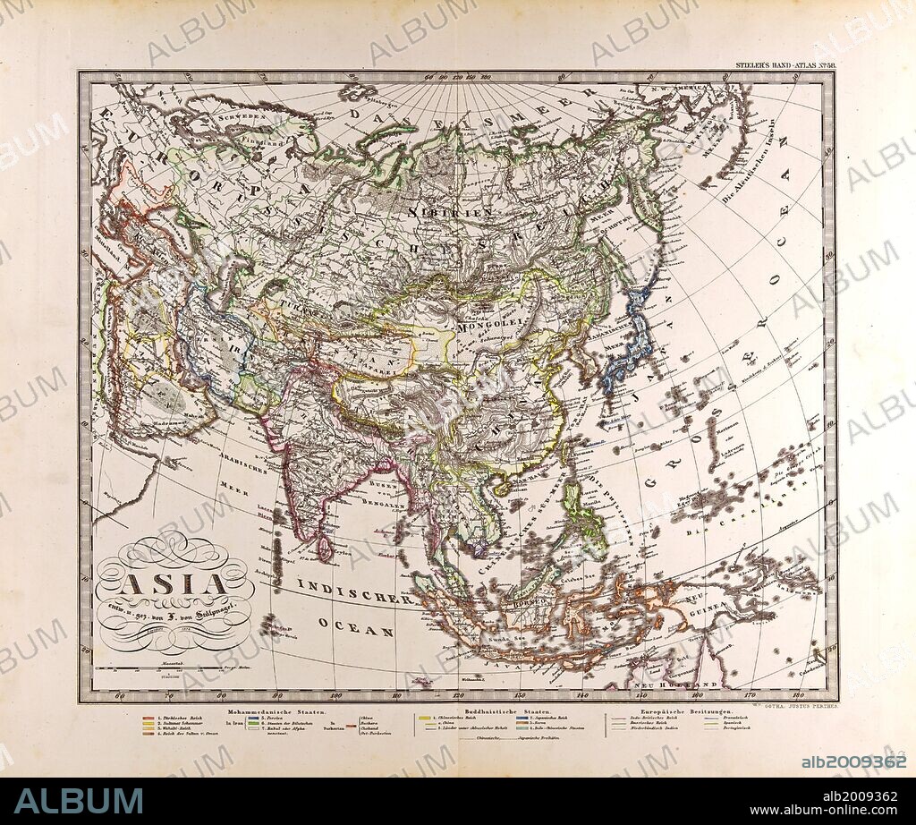 Asia Map Gotha, Justus Perthes, 1872, Atlas. Perthes, Johan Georg Justus 1749 â€“ 1816, German publisher, was born in Rudolstadt in 1749. In 1785 he founded at Gotha the business which bears his name, Justus Perthes. In this he was joined in 1814 by his son Wilhelm, 1793 â€“ 1853. He laid the foundation of the Geographical Branch of the business, for which it is chiefly famous, by publishing the and-Atlas (1817-1823) of Adolf Stieler (1775-1836). Wilhelm Perthes engaged the collaboration of the most eminent German geographers of the time, including Heinrich Berghaus, Christian Gottlieb Reichard, Karl Spruler and Emil von Sydow. The business passed to his son Bernard Wilhelm Perthes (1821-1857). In 1863 the firm first issued the Almanach de Gotha, a statistical, Historical and genealogical Annual (in French) of the various countries of the world.