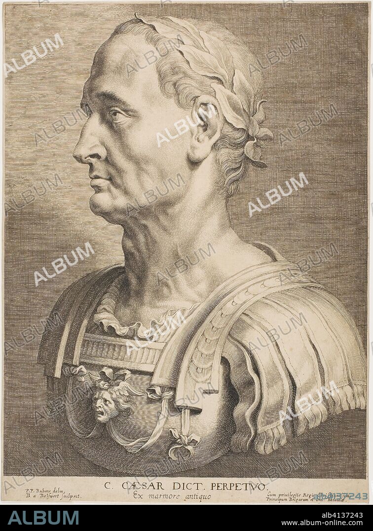 BOËTIUS ADAMSZ. BOLSWERT. Julius Caesar, Perpetual Dictator, from Twelve Famous Greek and Roman Men. Boëtius Adamsz. Bolswert (Dutch, active in Flanders, 1580-1663); after Peter Paul Rubens (Flemish, 1577-1640). Date: 1629-1635. Dimensions: 270 × 207 mm (image); 285 × 210 mm (sheet). Engraving on buff laid paper. Origin: Flanders.
