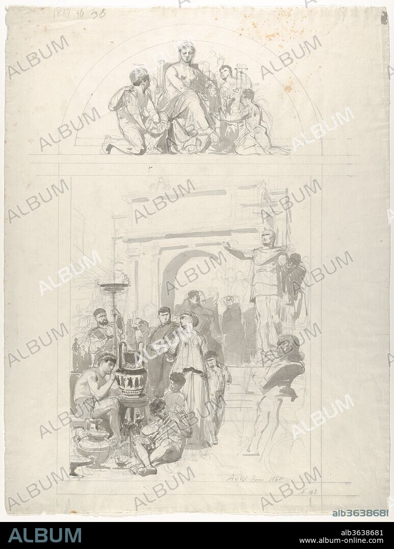 Greek Vase-Painting (Design for a Wall Decoration). Artist: Anton von Werner (German, Frankfurt 1843-1915 Berlin). Dimensions: Sheet: 22 7/8 × 17 7/16 in. (58.1 × 44.3 cm). Date: 1868.