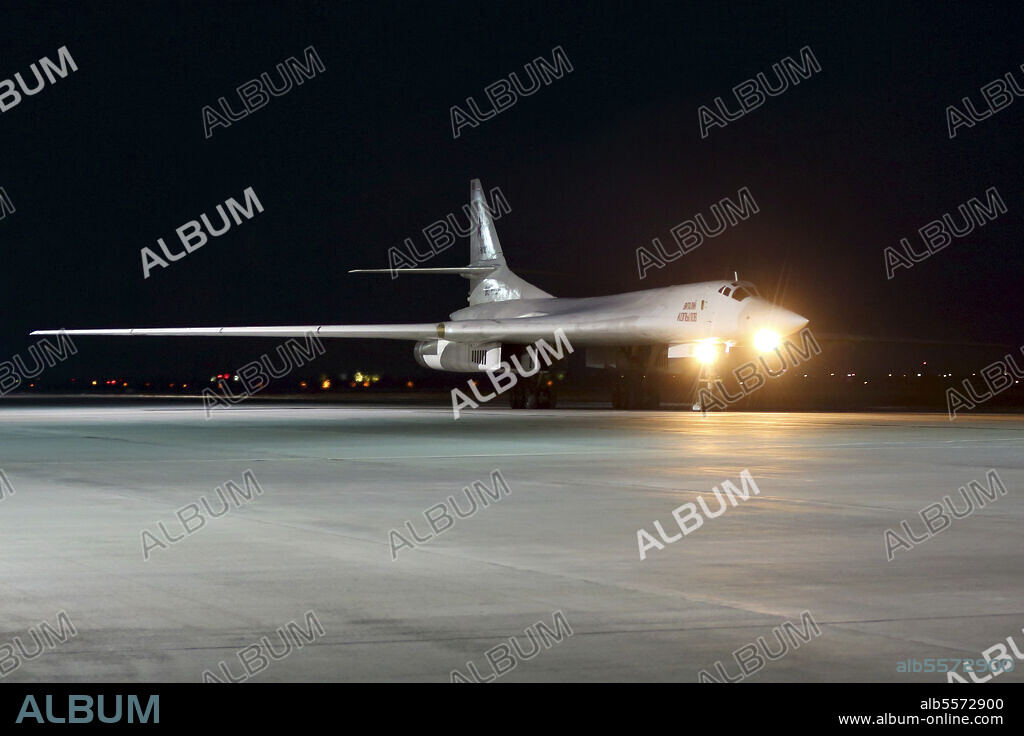 Tupolev Tu-160M strategic bomber of the Russian Air Force taxiing at Engels Air Force Base, Russia.