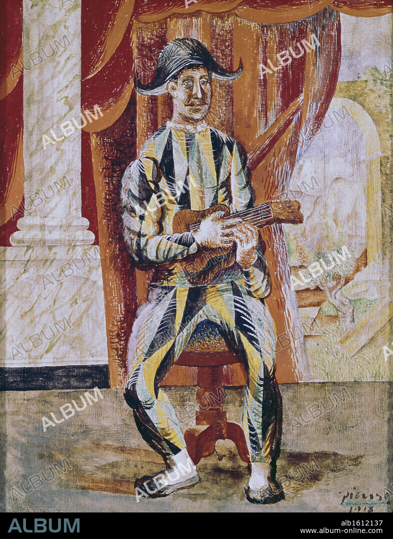 Harlequin With A Guitar by Pablo Picasso, 1918, 1881-1973.