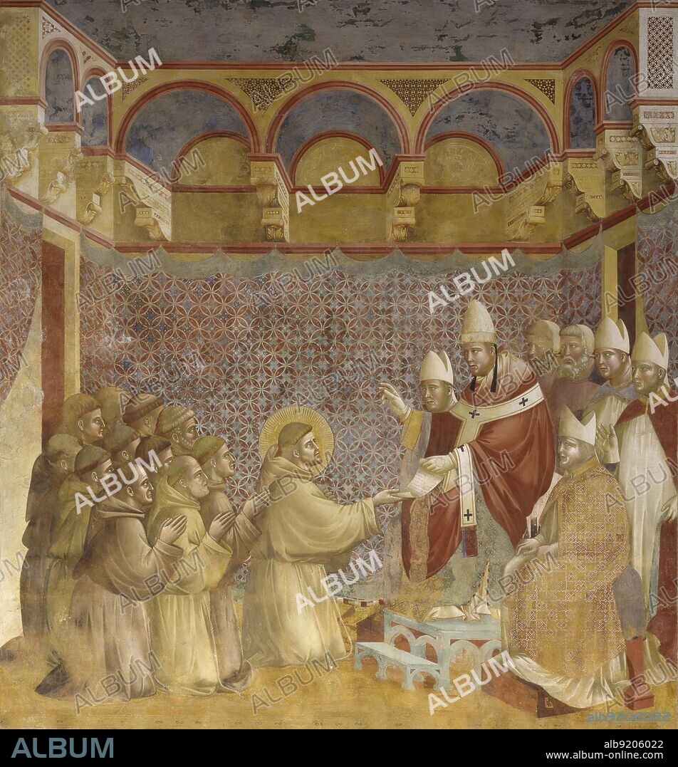 Giotto di Bondone/ Fresco, Basilica of Saint Francis of Assisi, Assisi, Italy. Legend of St. Francis, Confirmation of the rule of the Order of Saint Francis, 1297 - 1299 ,270 x 230 cm.