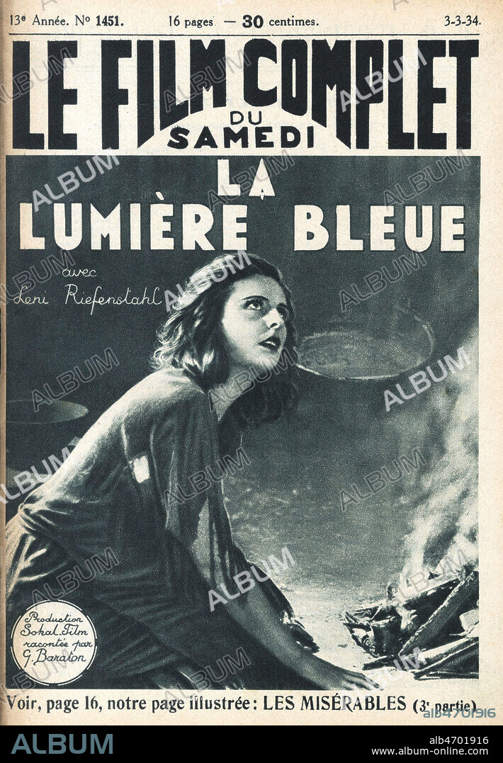 La lumiere bleue. Film realise en 1932 par Leni RIEFENSTAHL (1902-2003) avec elle meme d'apres le conte des feres GRIMM. Couverture de Le Film complet du 3 mars 1934. Credit : Collection Jonas/Kharbine-Tapabor.