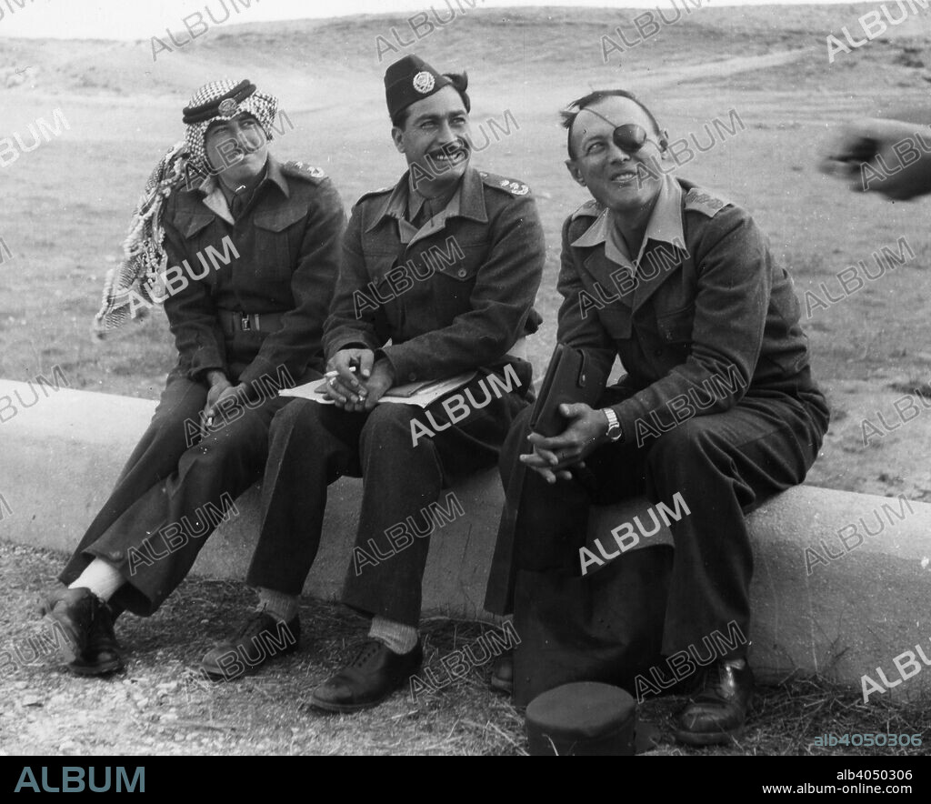 Moshe Dayan (1915-1981), Israeli General and politician, with Jordanian officers, 1949.