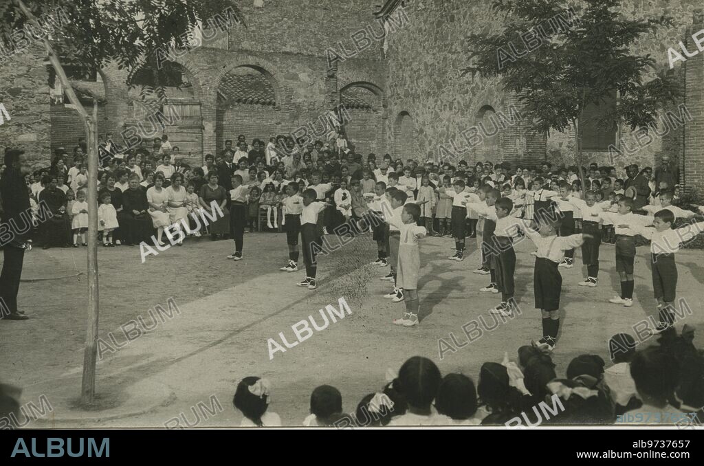 Caldas de Montbuy (Barcelona), July 1920. Swedish gymnastics exercises by children at the party held on the occasion of the opening of an exhibition of school work.