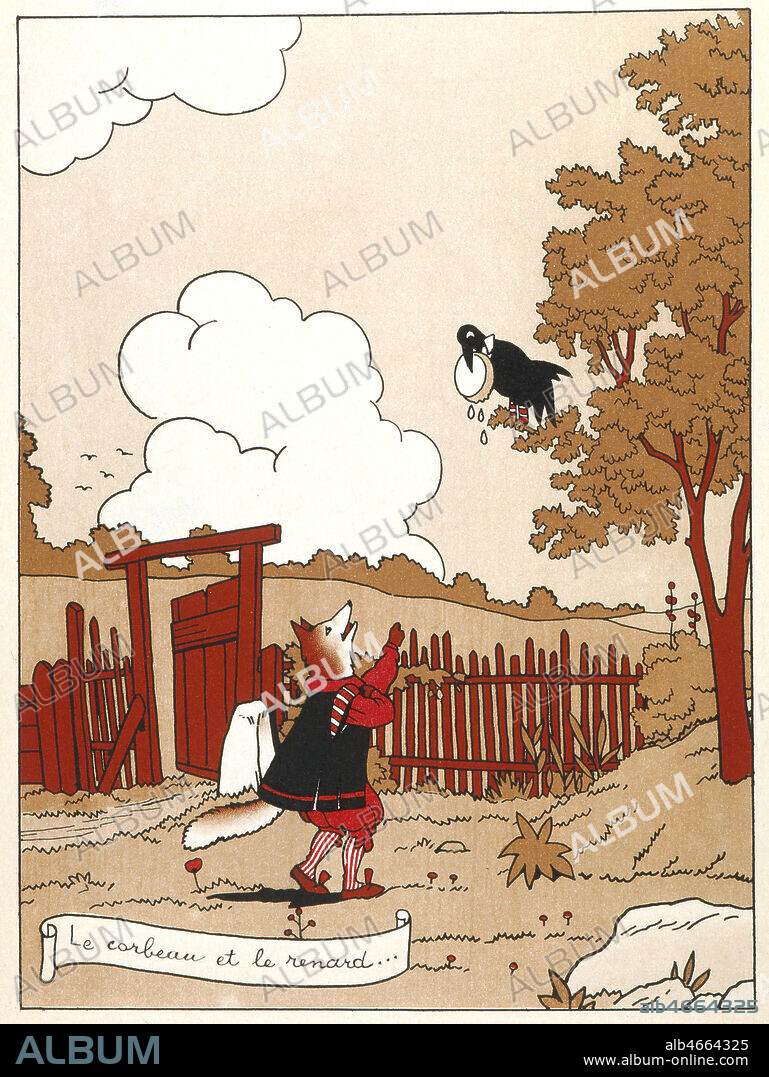 'Le corbeau et le renard.' D'apres la fable de Jean de LA FONTAINE (1621-1695), illustre par Marcel JEANJEAN (1893-1973) ADAGP, sans date. Credit : Coll. Dom/KHARBINE-TAPABOR.