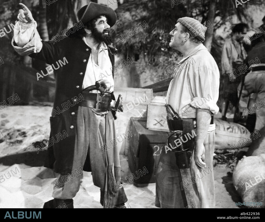 ROBERT NEWTON and WILLIAM BENDIX in BLACKBEARD, THE PIRATE, 1952, directed by RAOUL WALSH. Copyright RKO.