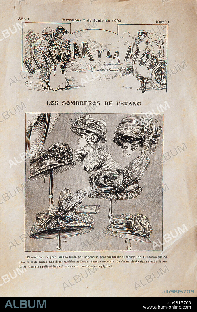Portada de la revista femenina 'El hogar y la moda', Año 1, Núm. 1, Barcelona 7 de Junio de 1909. Museu Textil i d'Indumentaria de Barcelona.