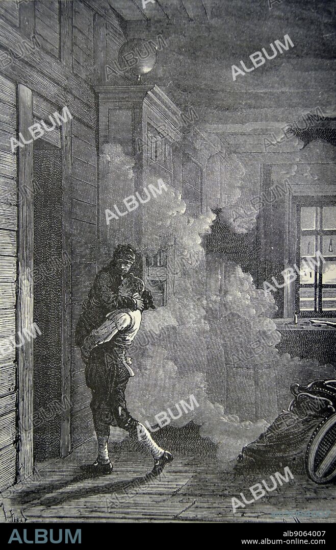Leonhard Euler (1707) Swiss mathemetician and physicist, blind and ill, rescued from his house in St Petersburg the St Petersburg fire of 1771. Engraving, Paris, 1874.