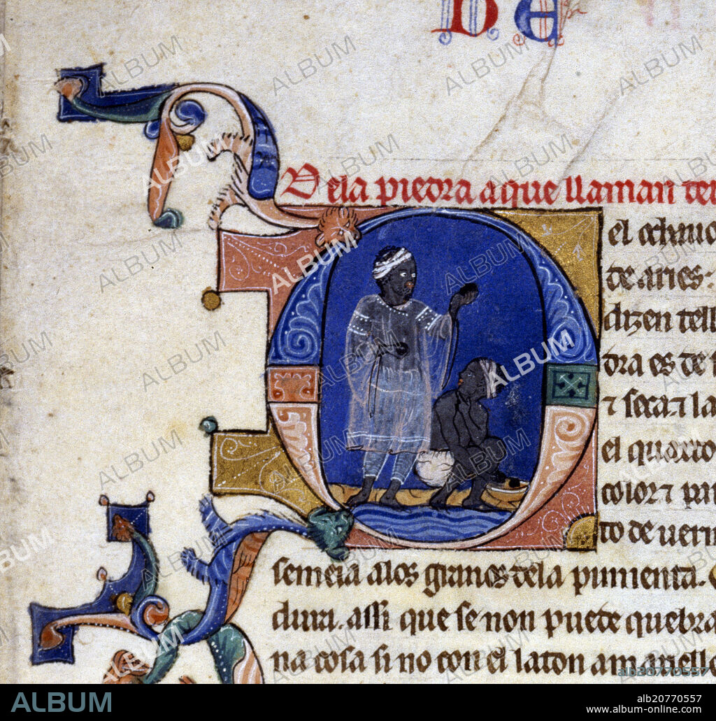 ALFONSO X EL SABIO (1221-1284). LAPIDARIO HI 15. DETALLE DE FOLIO 4 R. 1253.MANUSCRITO ALFONSI S XIII.