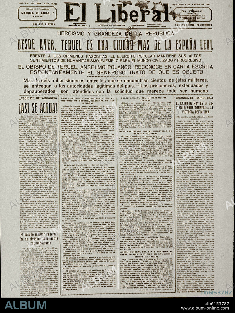 PERIODICO EL LIBERAL-9/1/1938-TOMA DE TERUEL POR LA REPUBLICA.