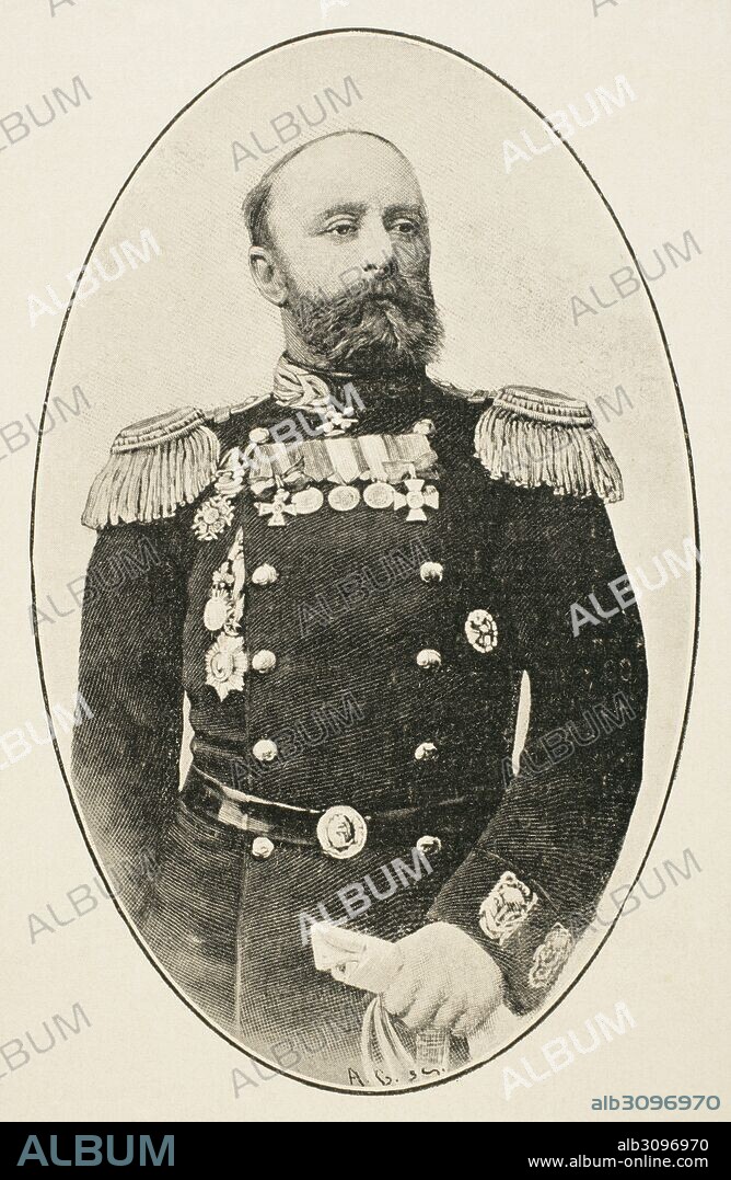 Capitán ruso Vsévolod Rúdnev (1855-1913) al mando del crucero Varyag de la Armada Imperial Rusa. Participó en la Guerra Ruso-Japonesa, en la Batalla de CHemulpo. Retrato. La Ilustración Española y Americana, 1904.