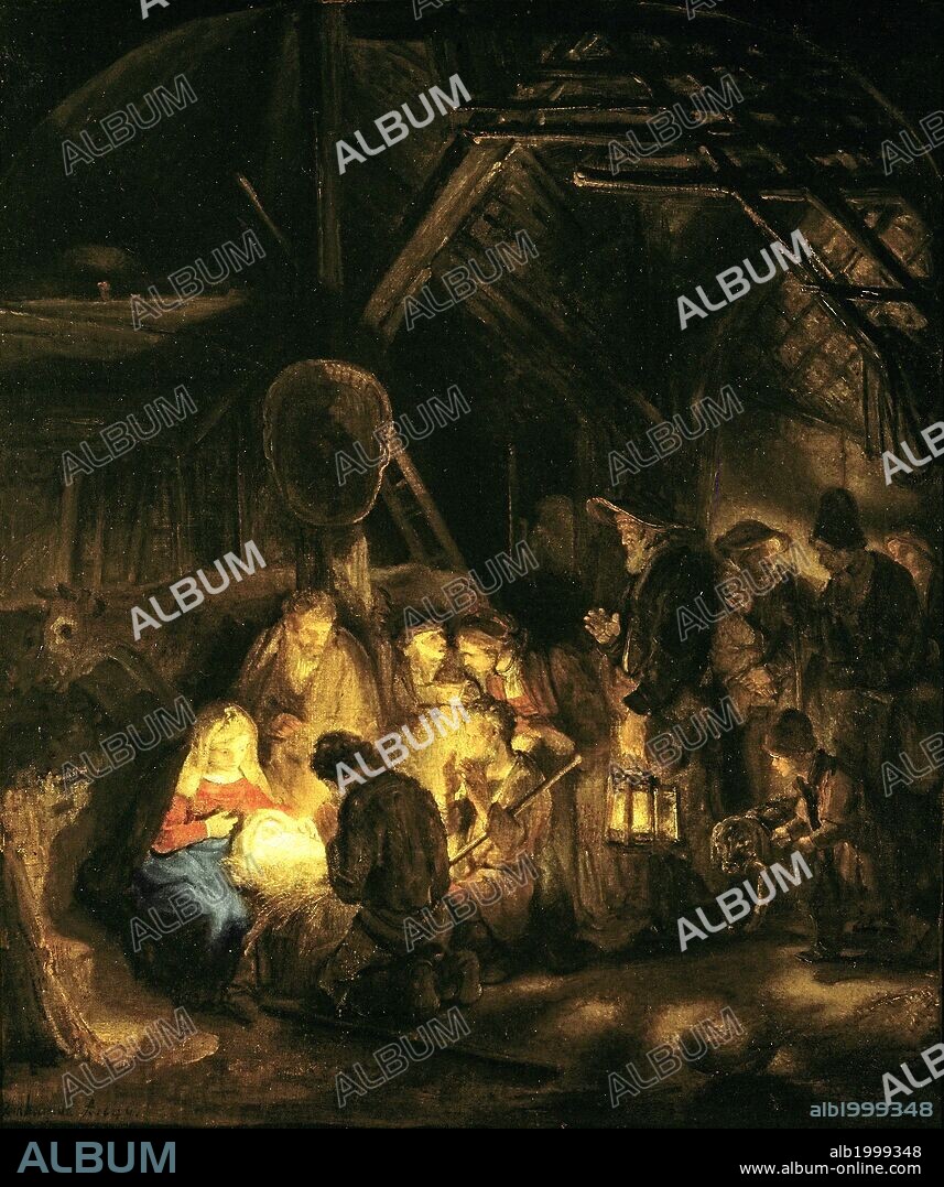 HARMENSZOON VAN RIJN REMBRANDT. Rembrandt Harmenszoon van Rijn / 'La adoración de los pastores', 1646, Óleo sobre lienzo, 65,5 x 55 cm., NG47.