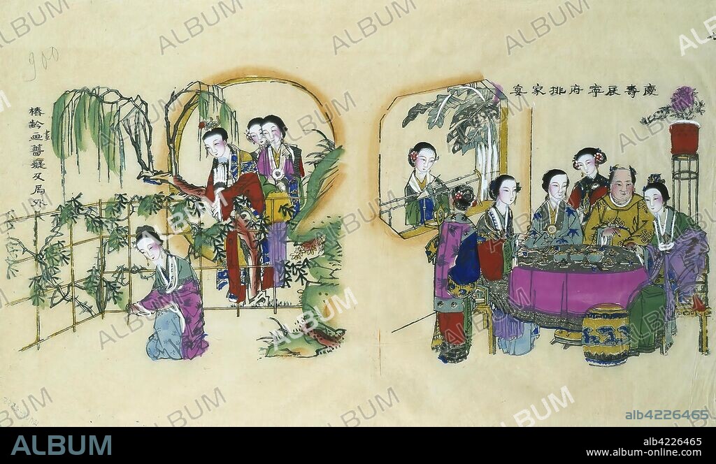'Two Scenes from the Novel 'Dream in the Red Chamber''. China, late 19th - early 20th century. Dimensions: 61x35 cm.