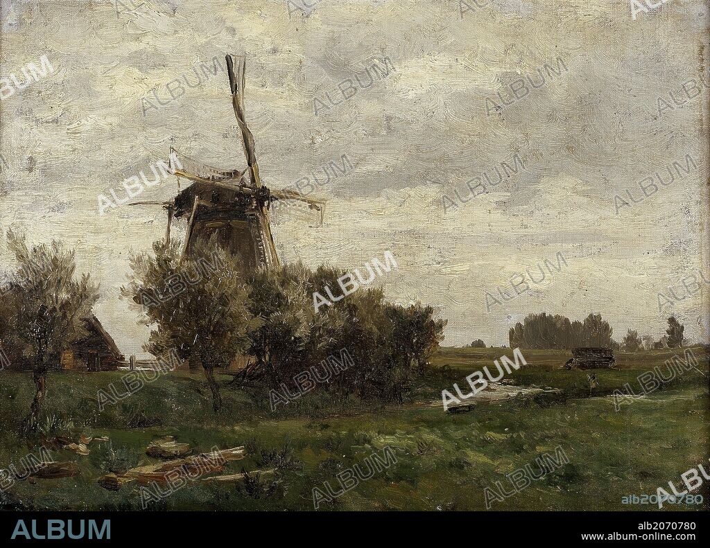 Carlos de Haes / 'Molinos de viento (Holanda)', ca.  1884, Spanish School, 30 cm x 41 cm, P05778.