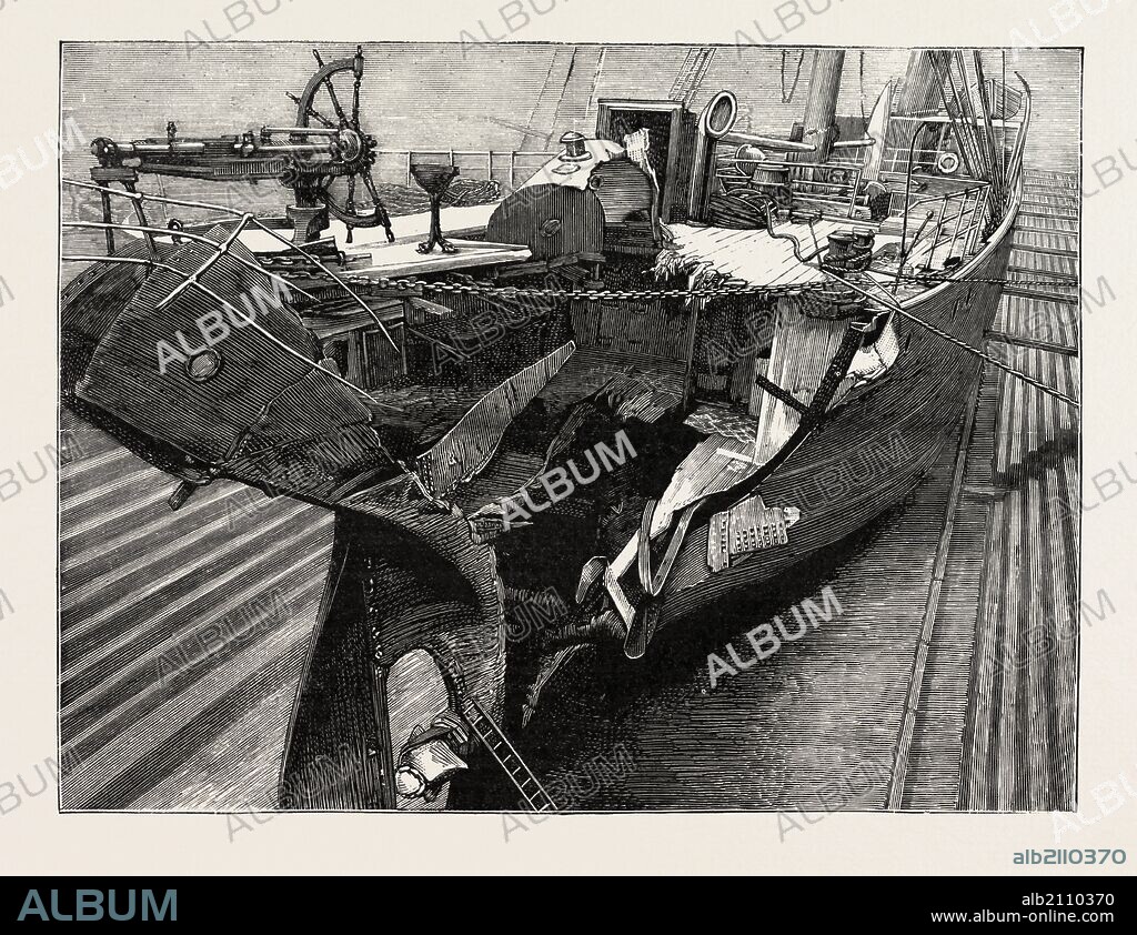 THE COLLISION BETWEEN THE S.S. TOREADOR AND LA BOURGOGNE, engraving 1890.