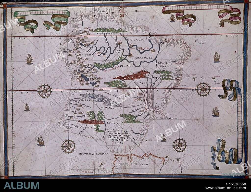 JUAN MARTINEZ (?-1591) CARTOGRAFO. ATLAS PORTULANO DE AMERICA DEL SUR - 1587 - VIT 20.