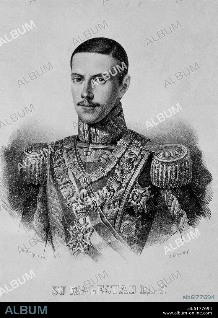 ANTONIO MARIA ESQUIVEL. FRANCISCO DE ASIS DE BORBON - ESPOSO DE ISABEL II - REY CONSORTE DE ESPAÑA-LITOGRAFIA DE J VALLEJO.