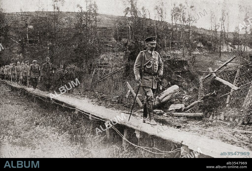 Kaiser Wilhelm II or William II, 1859 – 1941. Last German Emperor. Seen here inspecting the war zone during WWI. From The Story of Twenty Five Years, published 1935.
