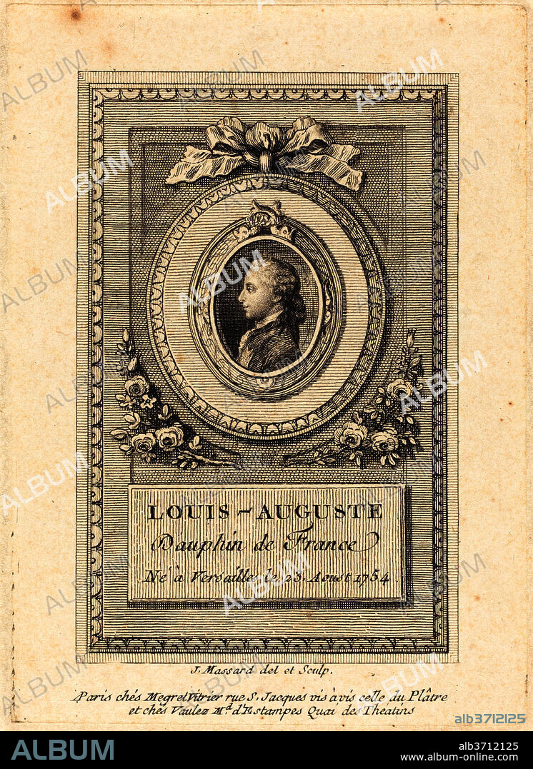 JEAN-BAPTISTE-RAPHAEL-URBAIN MASSARD. Louis-Auguste, Dauphin of France. Dimensions: plate: 9.5 x 7 cm (3 3/4 x 2 3/4 in.)  sheet: 17 x 12.4 cm (6 11/16 x 4 7/8 in.). Medium: engraving on laid paper.
