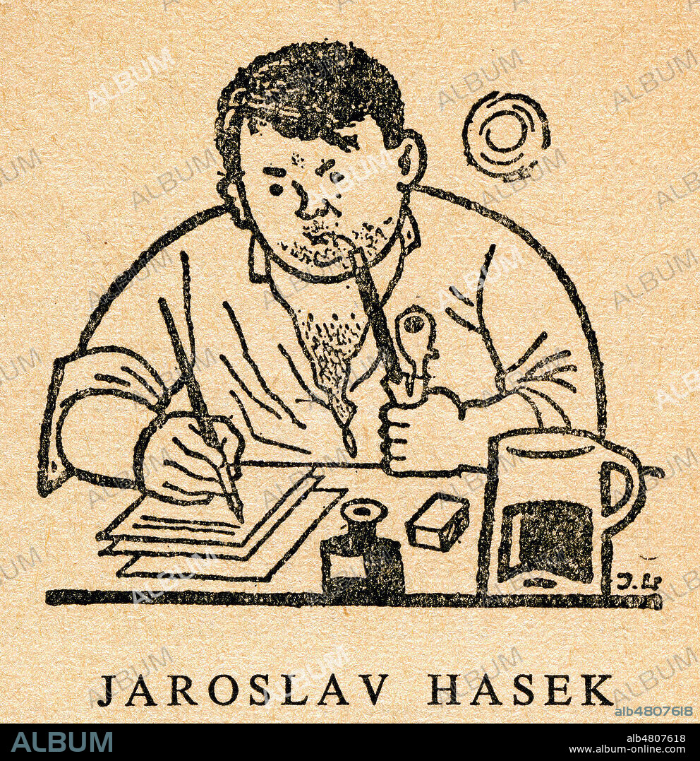 Portrait de Jaroslav HASEK (1883-1923). Illustration de 1939 par Josef LADA (1887-1957) pour The good soldier Schweik (Le brave soldat Chveik) de Jaroslav HASEK. ADAGP. Credit : Collection Vigne/Kharbine-Tapabor.
