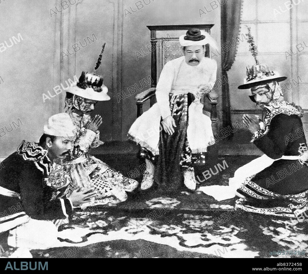 Thibaw Min (1 January 1859 19 December 1916) was the last king of the Konbaung dynasty of Burma (Myanmar) and also the last in Burmese history. His reign ended when Burma was defeated by the forces of the British Empire in the Third Anglo-Burmese War, on 29 November 1885, prior to its official annexation on 1 January 1886.<br/><br/>. After abdicating the throne, Thibaw, his wife Supayalat and two infant daughters were exiled to Ratnagiri, India, a port city off the Arabian Sea.