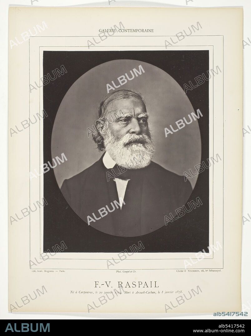 ÉTIENNE NEURDEIN. F.V. Raspail, c. 1876. [Portrait of François-Vincent Raspail, French chemist, botanist and politician]. Woodburytype, from the periodical "Galerie Contemporaine Littéraire, Artistique" (1878), volume 5.