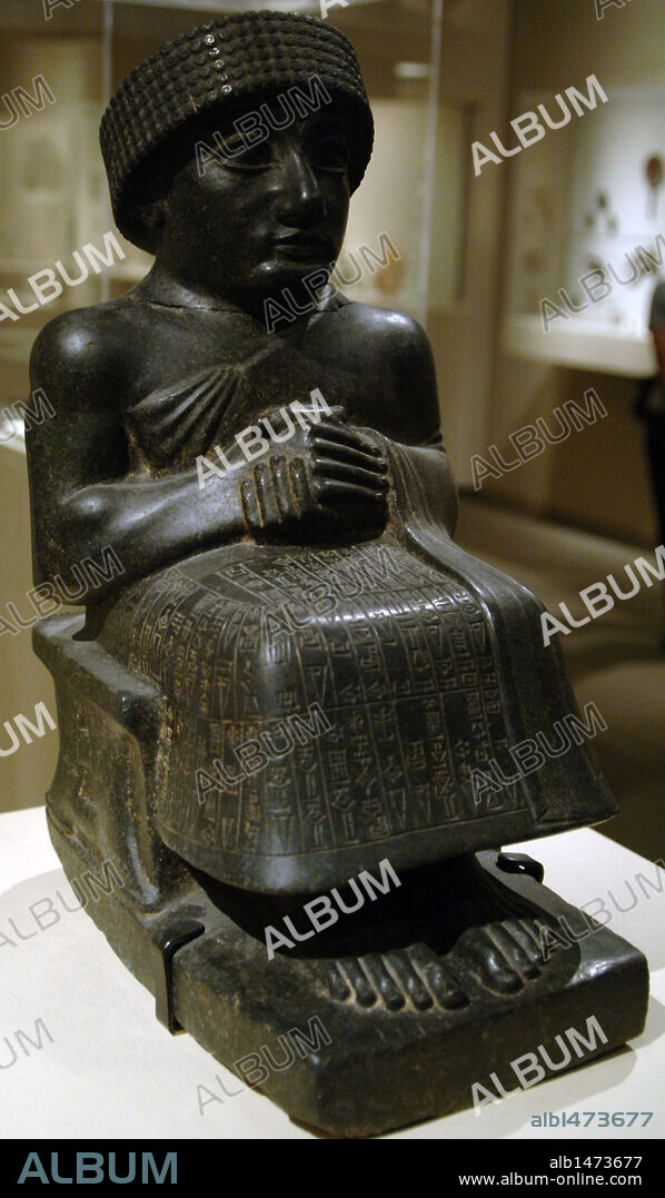 ARTE MESOPOTAMICO. SUMERIO. GUDEA DE LAGASH (2150-2100 aC). Escultura del período neo-sumerio, realizada en diorita. Girsu (actual Tello). Museo Metropolitano de Arte. Nueva York. Estados Unidos.