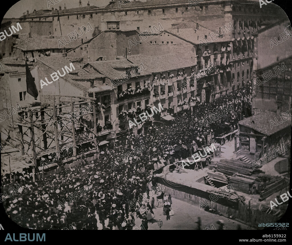 PASO DE O'DONNELL Y LAS TROPAS DE VUELTA DE LA CAMPAÑA DE AFRICA POR LA CALLE DE ALCALA- 1860.