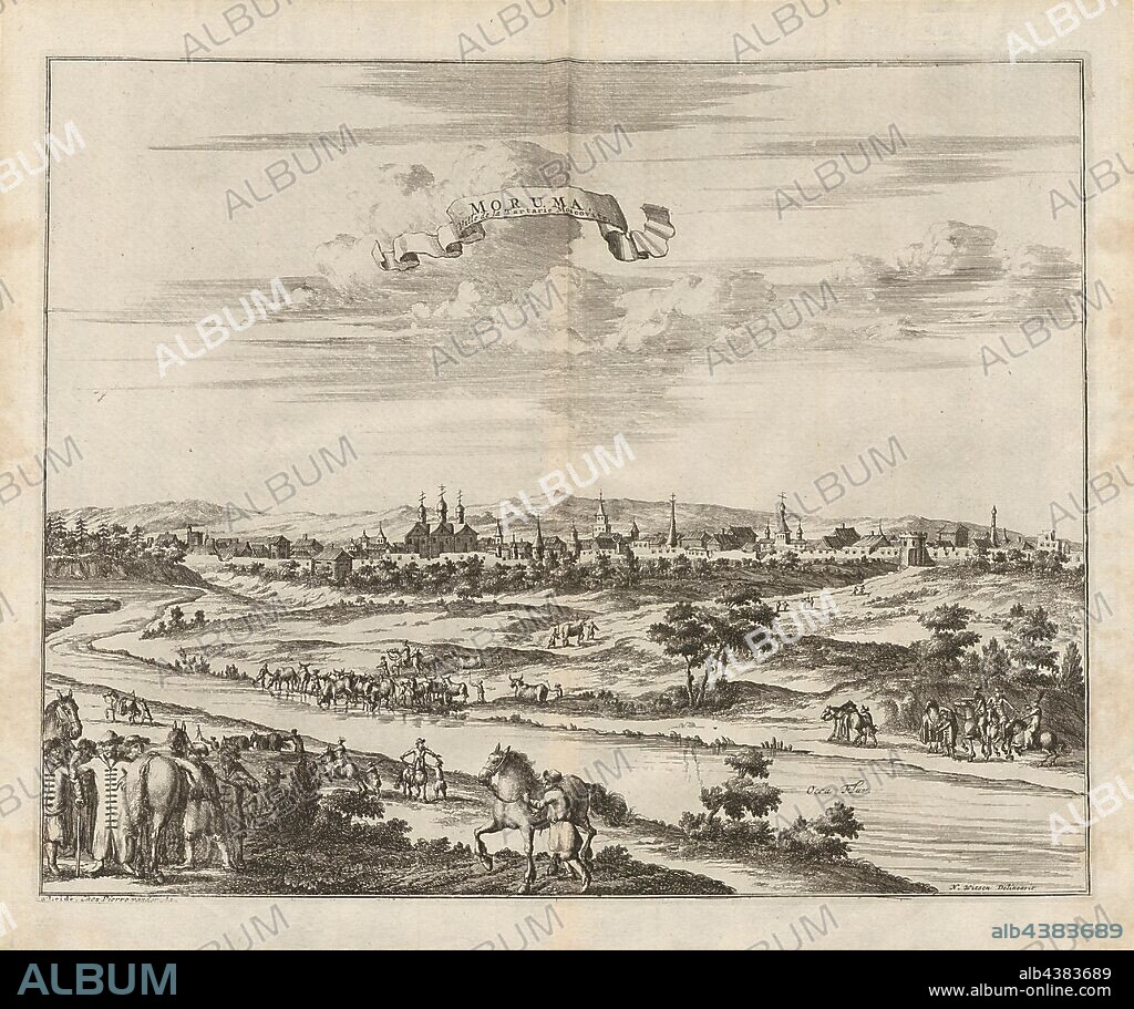Moruma, City of Tartary Moscovite, View of the Tartar, city Moruma from the 18th century, Signed: N. Witsen, delineavit, a, sorrow, Chez, Pierre, Van der, Aa, Fig. 21, according to p. 392, Adam Olearius: Voyages très-curieux et très-renommez faits en Moscovie, Tartarie et Perse: dans lequels on trouve une description curieuse & la situation exacte des pays & etats, par où il a passé [...]. Bd.1. A Amsterdam: chez Michel Charles le Céne, 1727.