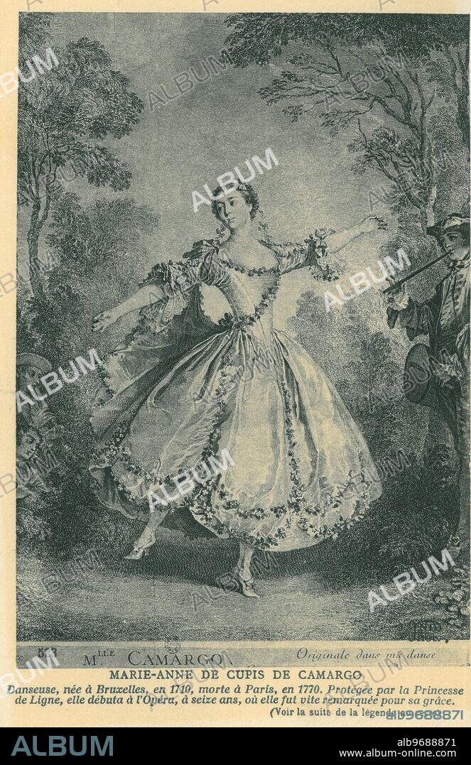 Marie-Anne de Cupis de Camargo ( 1710 - 1770 ) aka La Camargo , French / Belgian dancer , from an old post card.