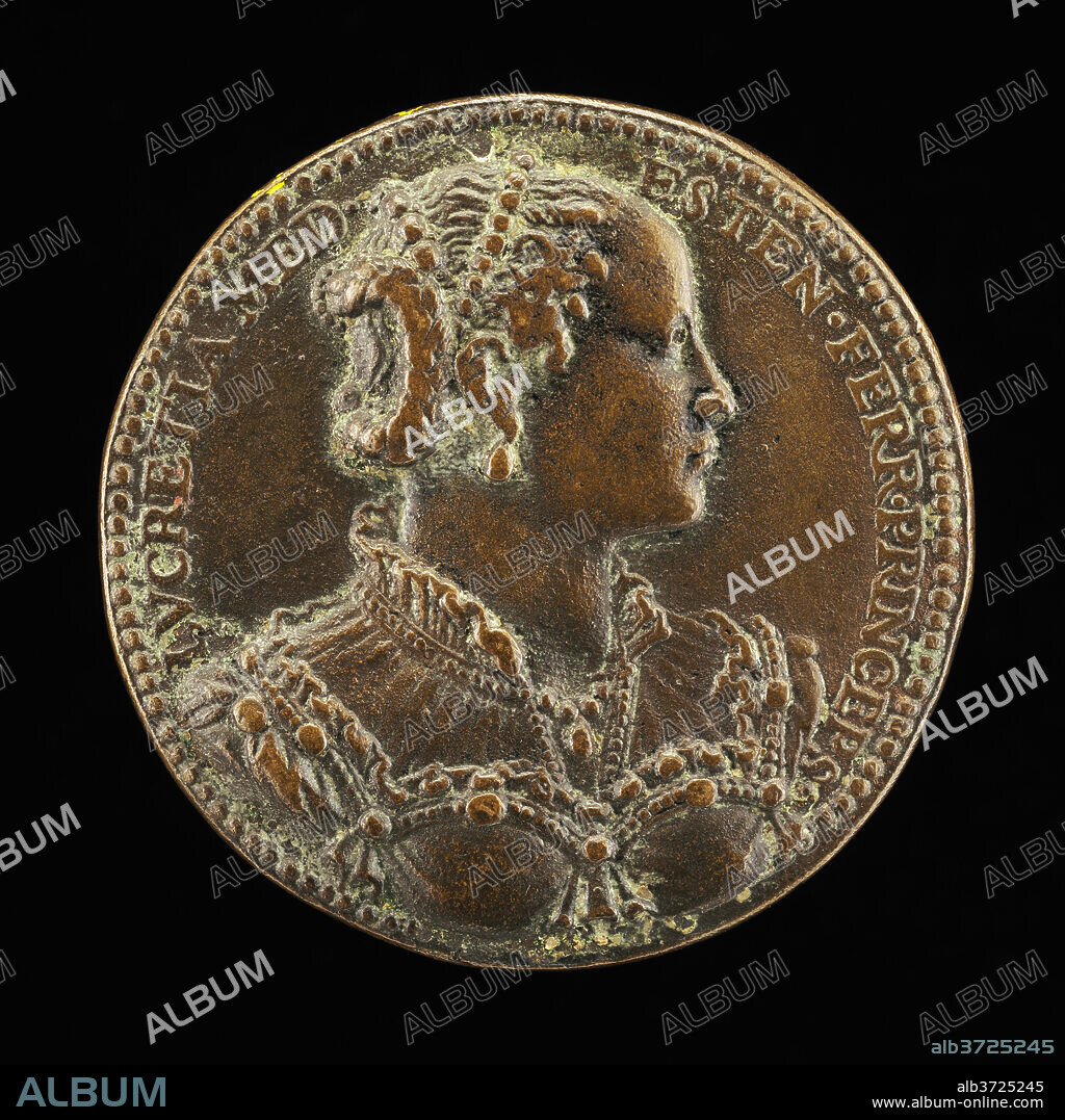 DOMENICO POGGINI. Lucrezia de' Medici, 1545-1561, Daughter of Cosimo I, First Wife of Alfonso II d'Este 1558 [reverse]. Dated: 1552/1590. Dimensions: overall (diameter): 4.79 cm (1 7/8 in.)  gross weight: 40.02 gr (0.088 lb.)  axis: 12:00. Medium: bronze//Late cast.