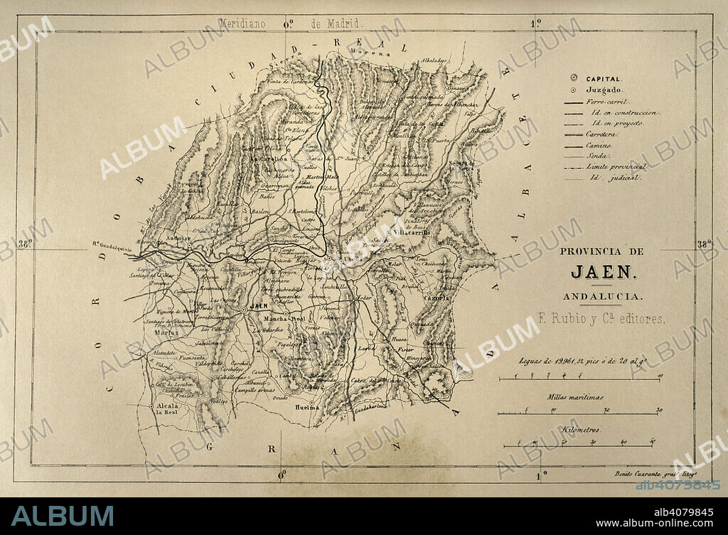 Mapa de la provincia de Jaén, Andalucía, España. Crónica General de España, Historia Ilustrada y Descriptiva de sus Provincias. Andalucía, 1869.
