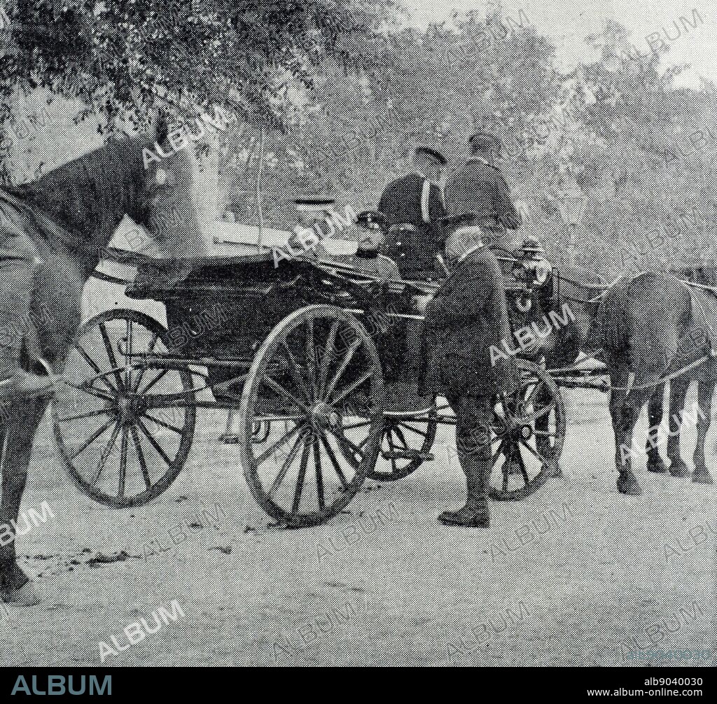 Photograph of Count Alfred Ludwig Heinrich Karl Graf von Waldersee (1832-1904) in his carriage. A German General field marshal who served as Chief of the Imperial German General Staff from 1888 to 1891 and as Allied Supreme Commander in China in 1900-1901.