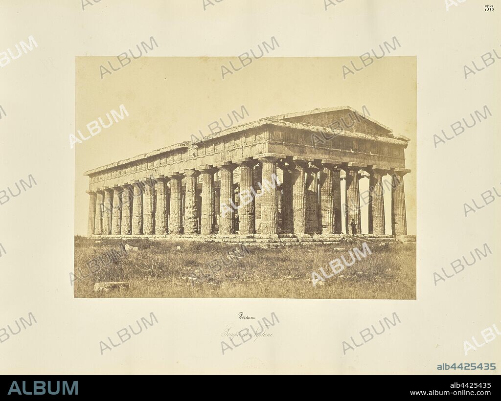 Poestum. Temple de Neptune, Giorgio Sommer (Italian, born Germany, 1834 - 1914), Naples, Campania, Italy, 1857, Albumen silver print, 27.3 × 38.1 cm (10 3/4 × 15 in.).