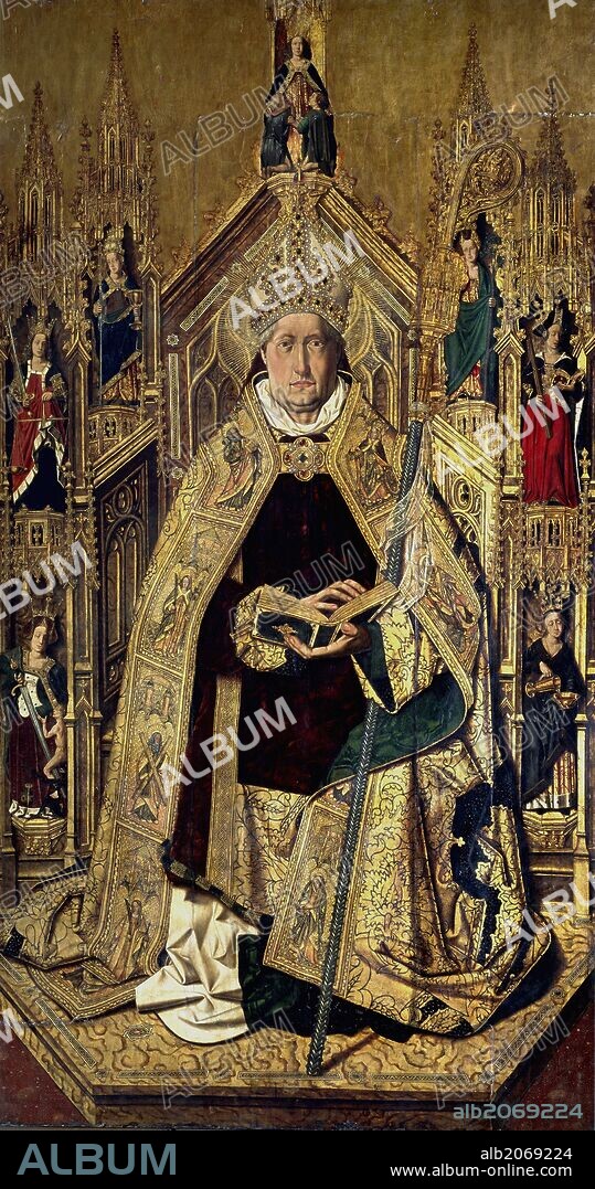 BARTOLOMÉ BERMEJO. Bartolomé Bermejo / 'Santo Domingo de Silos entronizado como obispo', 1474-1477, Escuela Española, Óleo sobre Tabla, 242 cm x 130 cm, P01323.
