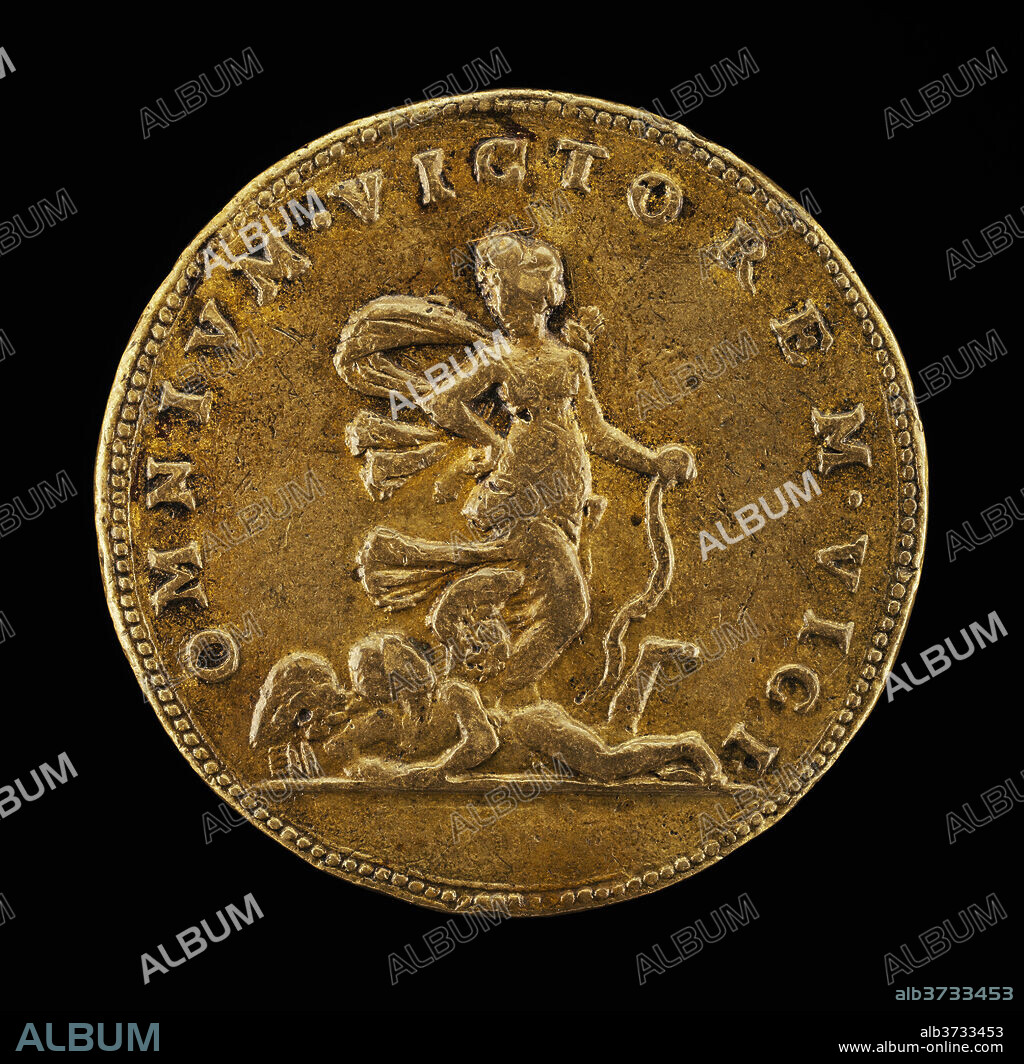 FRENCH 16TH CENTURY. Trampling on Cupid [reverse]. Dated: c. 1525. Dimensions: overall (diameter): 5.31 cm (2 1/16 in.)  gross weight: 49.05 gr (0.108 lb.)  axis: 12:00. Medium: bronze//Late cast.
