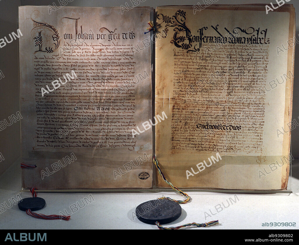 REYES CATOLICOS. ISABEL I DE CASTILLA Y FERNANDO II DE ARAGON. TRATADO DE TORDESILLAS. FIRMADO EL 7 DE JUNIO DE 1494 ENTRE LOS REYES CATOLICOS Y JUAN II DE PORTUGAL. REPRODUCCION DE FASCIMIL.