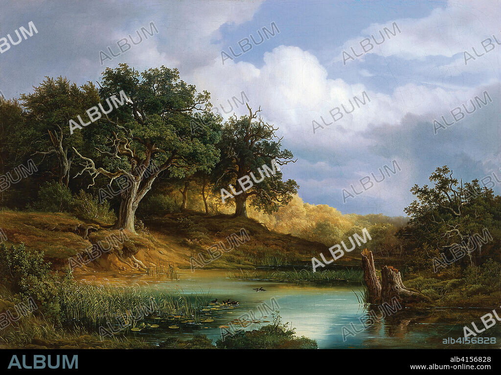 CHRISTIAN ERNST BERNHARD MORGENSTERN. Christian E. B. Morgenstern (Hamburgo, 1805-Múnich, 1867). Robles junto al agua (1832). Óleo sobre lienzo. 71 x 100,5 cm.