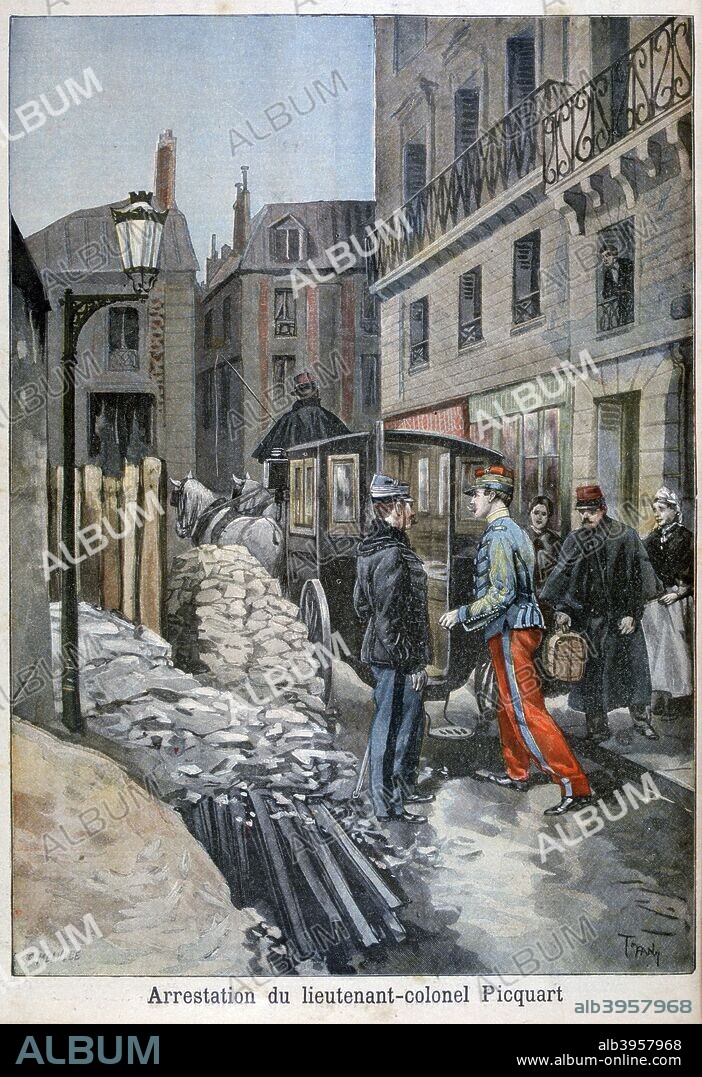 The arrest of lieutenant-colonel Picquart, 1898. Marie Georges Picquart (1854-1914), was a French army officer and Minister of War. He is best known for his role in exposing the truth in the Dreyfus Affair. An illustration from Le Petit Journal.