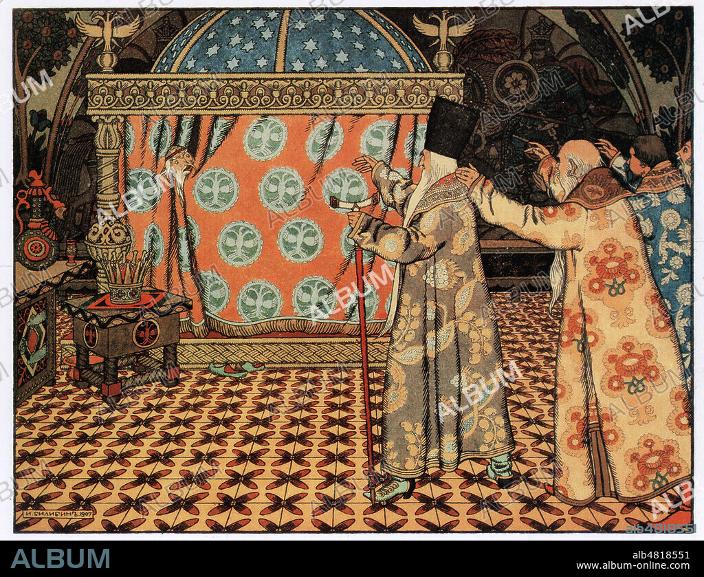 Le COQ d'OR conte populaire russe, par Alexandre POUCHKINE, illustre par Ivan BILIBINE , 1907. Credit KHARBINE TAPABOR.
