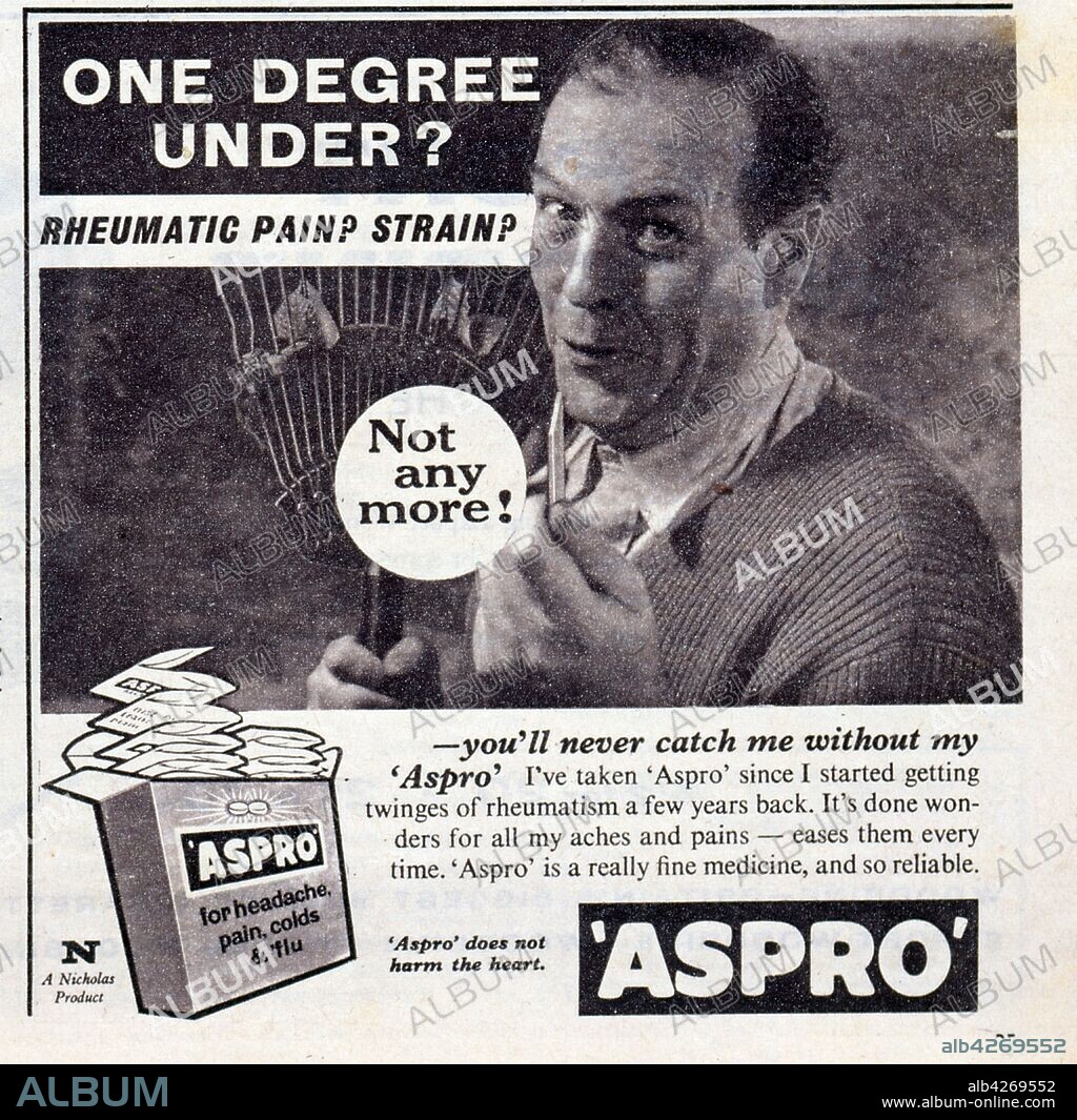 1960's advert for Aspro, medicine for Coughs and headaches.