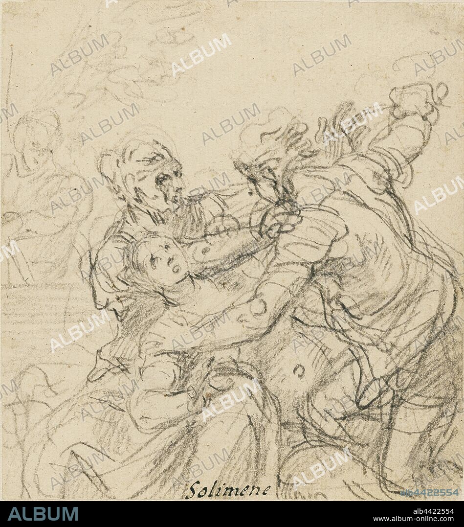 Study for the Death of Messalina, Francesco Solimena (Italian (Neapolitan), 1657 - 1747), Italy, about 1704/1712, Black chalk, 12 × 13 cm (4 3/4 × 5 1/8 in.).