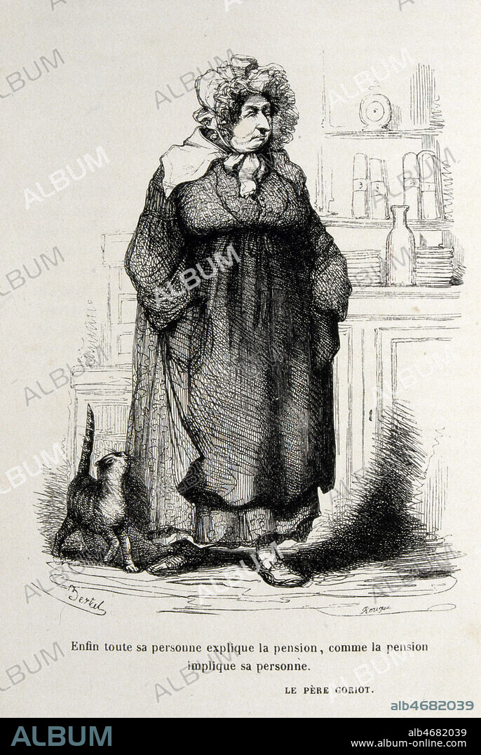 Madame VAUQUER maitresse de la pension Vauquer - Illustration par BERTALL (1820-1882) pour 'Le Pere Goriot' de BALZAC (1799-1850), edition de 1847 (19e,19eme, XIXe s.) Credit : JEAN VIGNE / KHARBINE-TAPABOR.