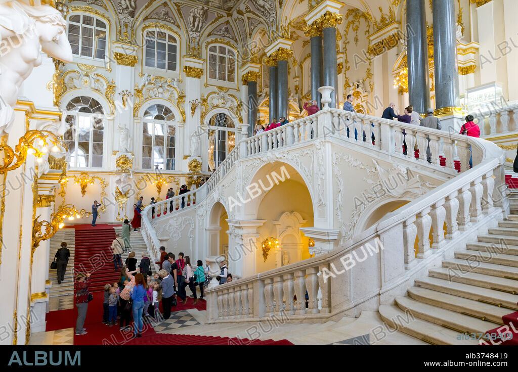 The Jordan Staircase, interior of the Winter Palace, State Hermitage Museum, UNESCO World Heritage Site, St. Petersburg, Russia, Europe.