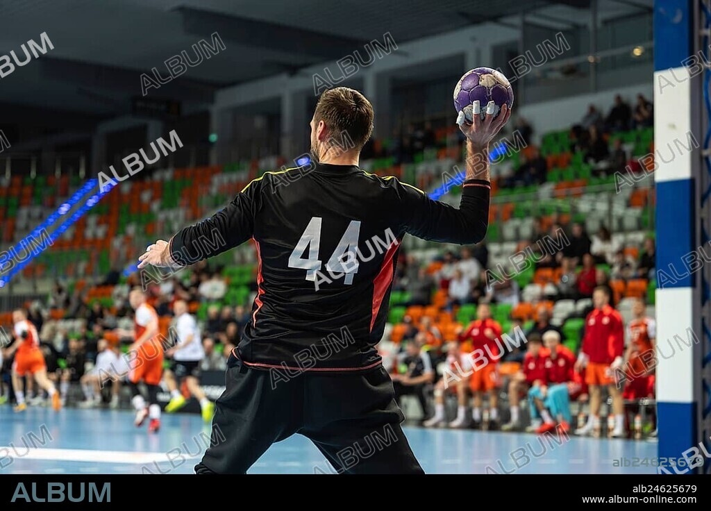 Handball goalkeeper during the game. Lubin, Poland